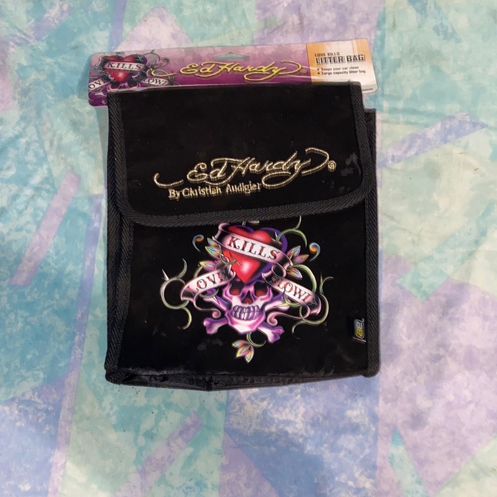 Ed Hardy Black Skull Love Kills Car Litter Bag New 2011
